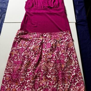 Lilly Pulitzer Fuchsia and Pink Patterned Midi Skirt with Ann Taylor Top in M